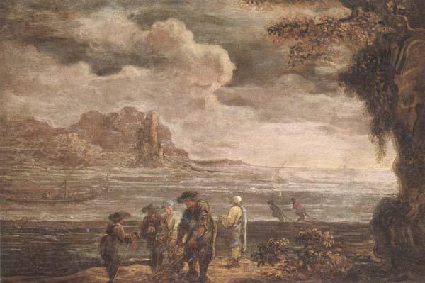 unknow artist A coastal landscape with fishermen drawing in their nets